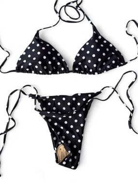 Black Polka Dot String Bikini - Classic Women’s Swim